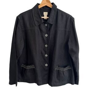 J Jill Womens Linen Button Up Jacket Sz MP Minimalist Capsule Wardrobe Lagenlook